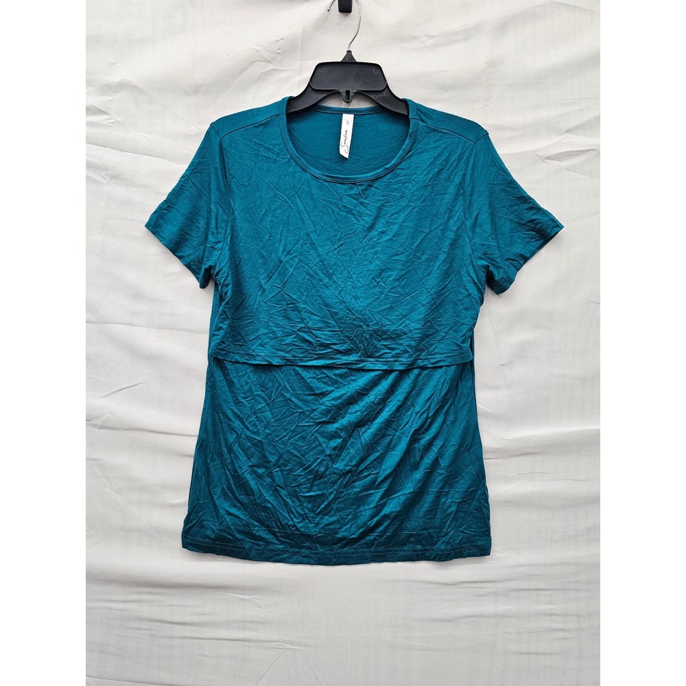 Sosolism Womens Maternity Nursing T-Shirt Blue Rayon Blend Casual Size Small